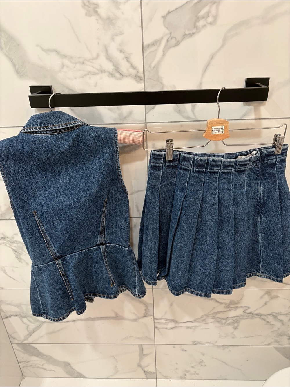 Self-Portrait Blue Denim Sleeveless Vest and Pleated Skirt Set Size 4 - Picture 4 of 10